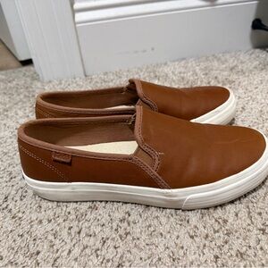 Keds Brown Leather Slip-On Sneakers with White Sole